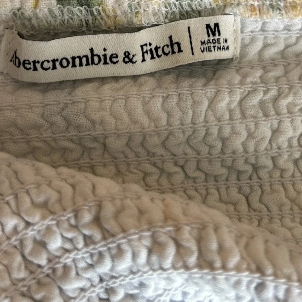 Abercrombie & Fitch Medium Women's Linen-Blend Puff Sleeve Top Yellow Indie Boho